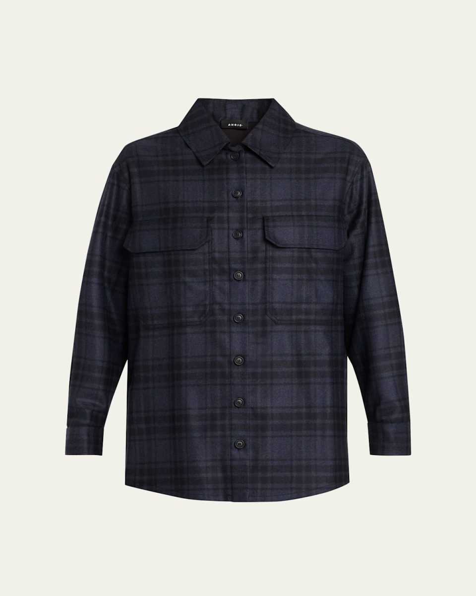 Check Wool Flannel Oversized Shirt Jacket